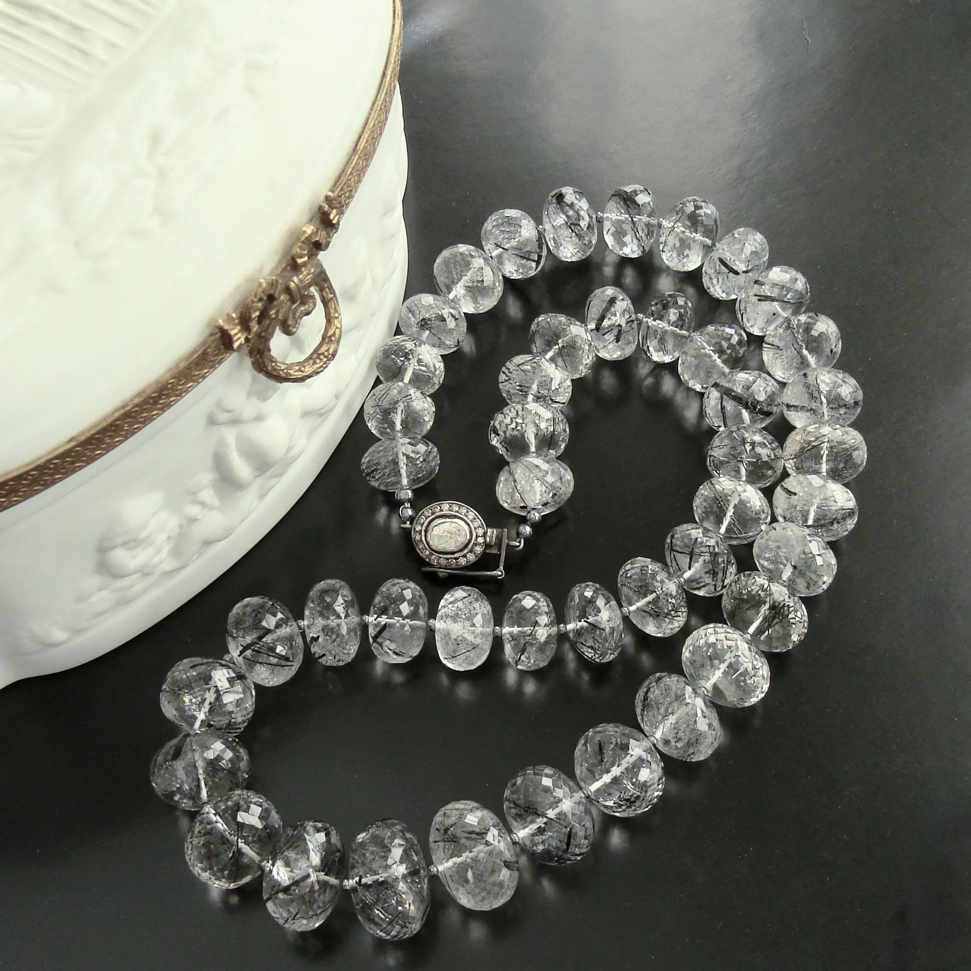 12 Days of Christmas - Tourmilated Quartz & Polki Diamond Matinee Necklace - Tessa II