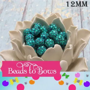 12mm AB Teal Rhinestone Beads, Chunky Bubblegum Resin Beads,  Gumball Beads, Rhinestone Beads, 12mm Chunky Necklace Supply Beads