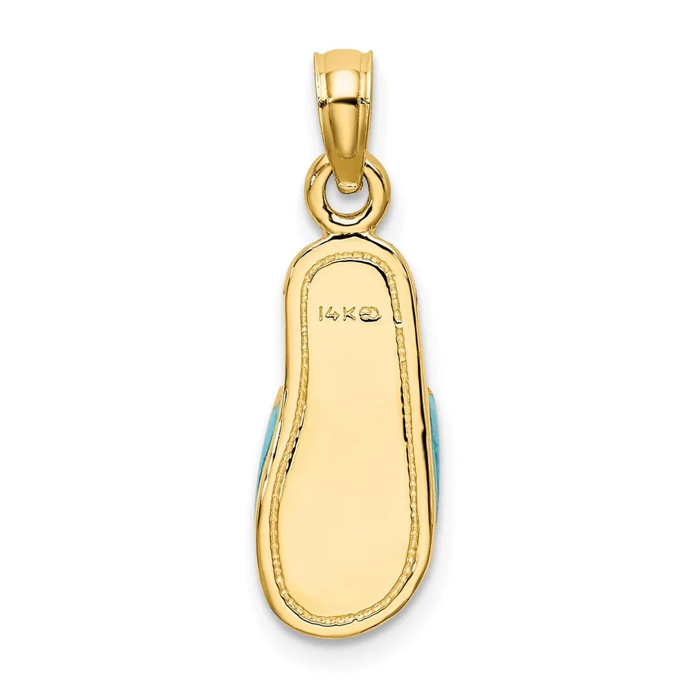 14k  3D W/ Aqua Enamel Summer Slipper Charm