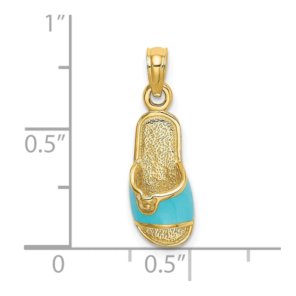 14k  3D W/ Aqua Enamel Summer Slipper Charm
