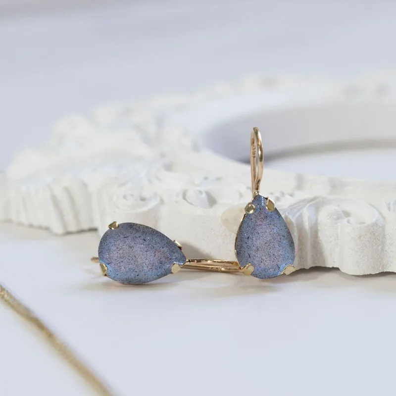 14K Gold Labradorite Teardrop Earrings, March Birthstone, Bridal Gift