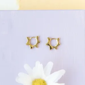 14k Gold Sun CZ Gem Huggie Hoop Earring