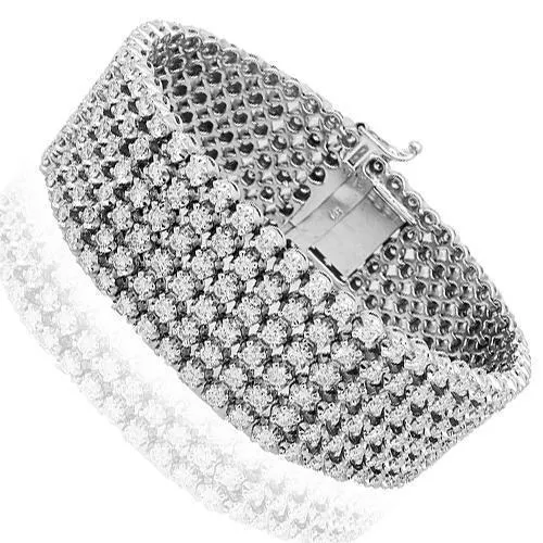 14K Solid White Gold Mens Diamond Bracelet 17.28 Ctw