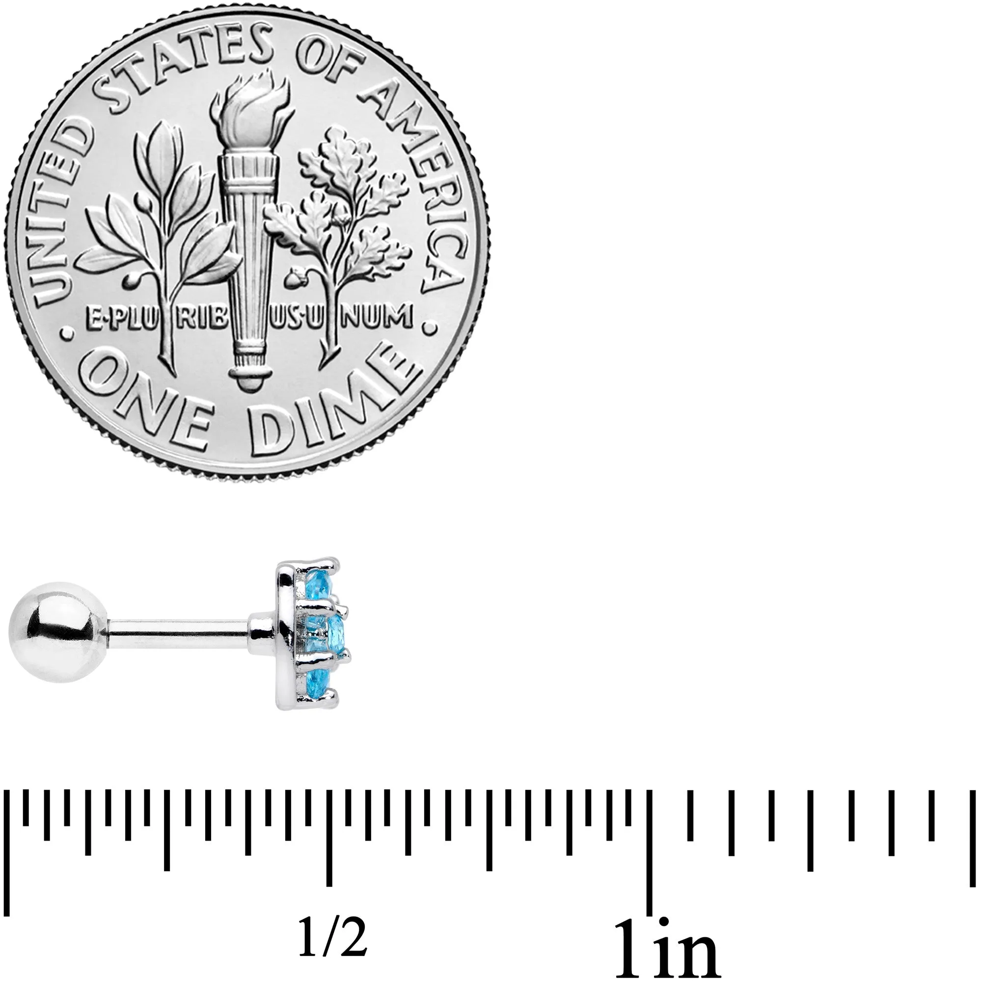 16 Gauge 1/4 Aqua CZ Gem Beauty Bow Cartilage Tragus Earring