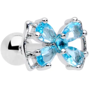 16 Gauge 1/4 Aqua CZ Gem Beauty Bow Cartilage Tragus Earring