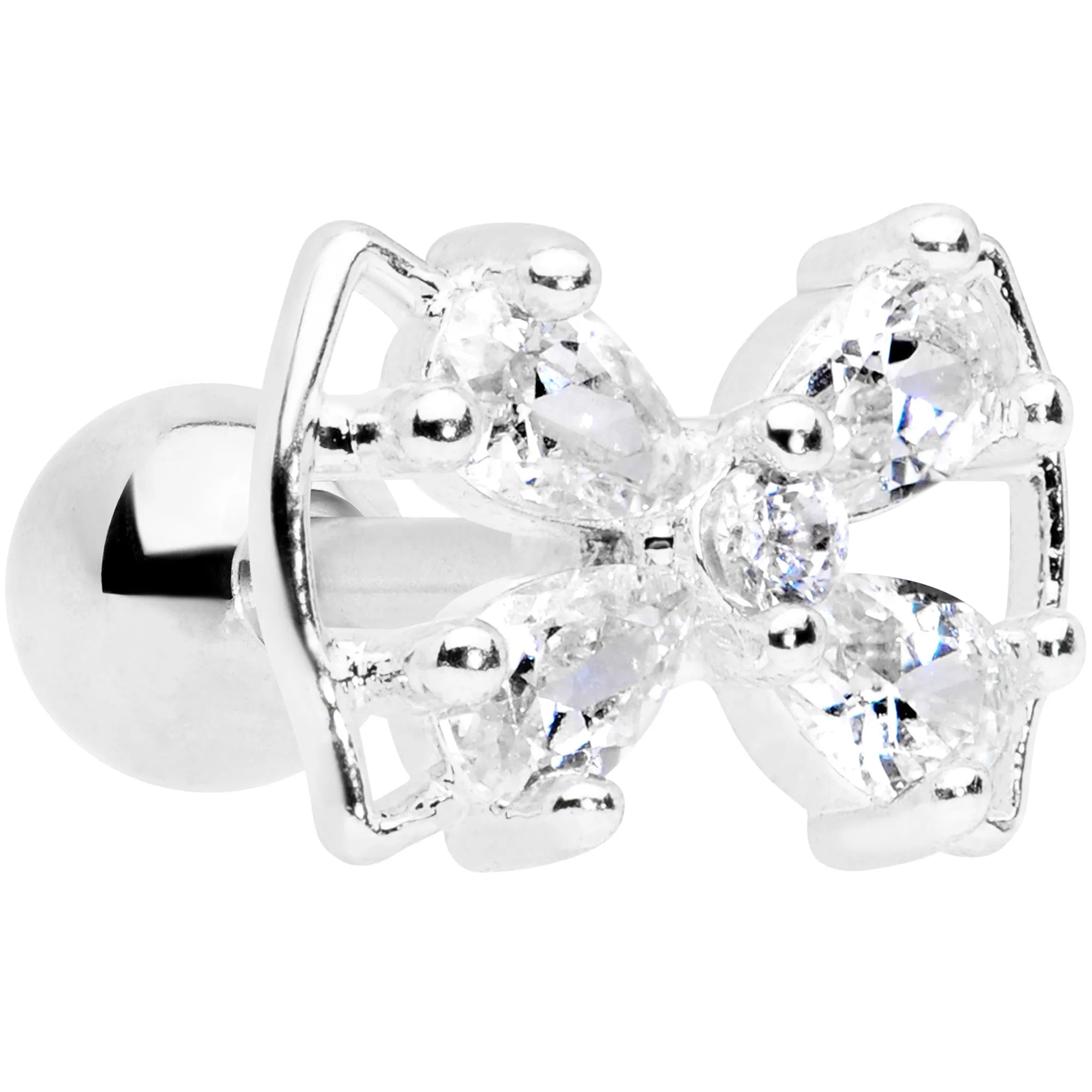 16 Gauge 1/4 Clear CZ Gem Beauty Bow Cartilage Tragus Earring