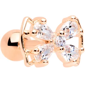 16 Gauge 1/4 Clear CZ Gem Rose Gold Tone Beauty Bow Cartilage Tragus