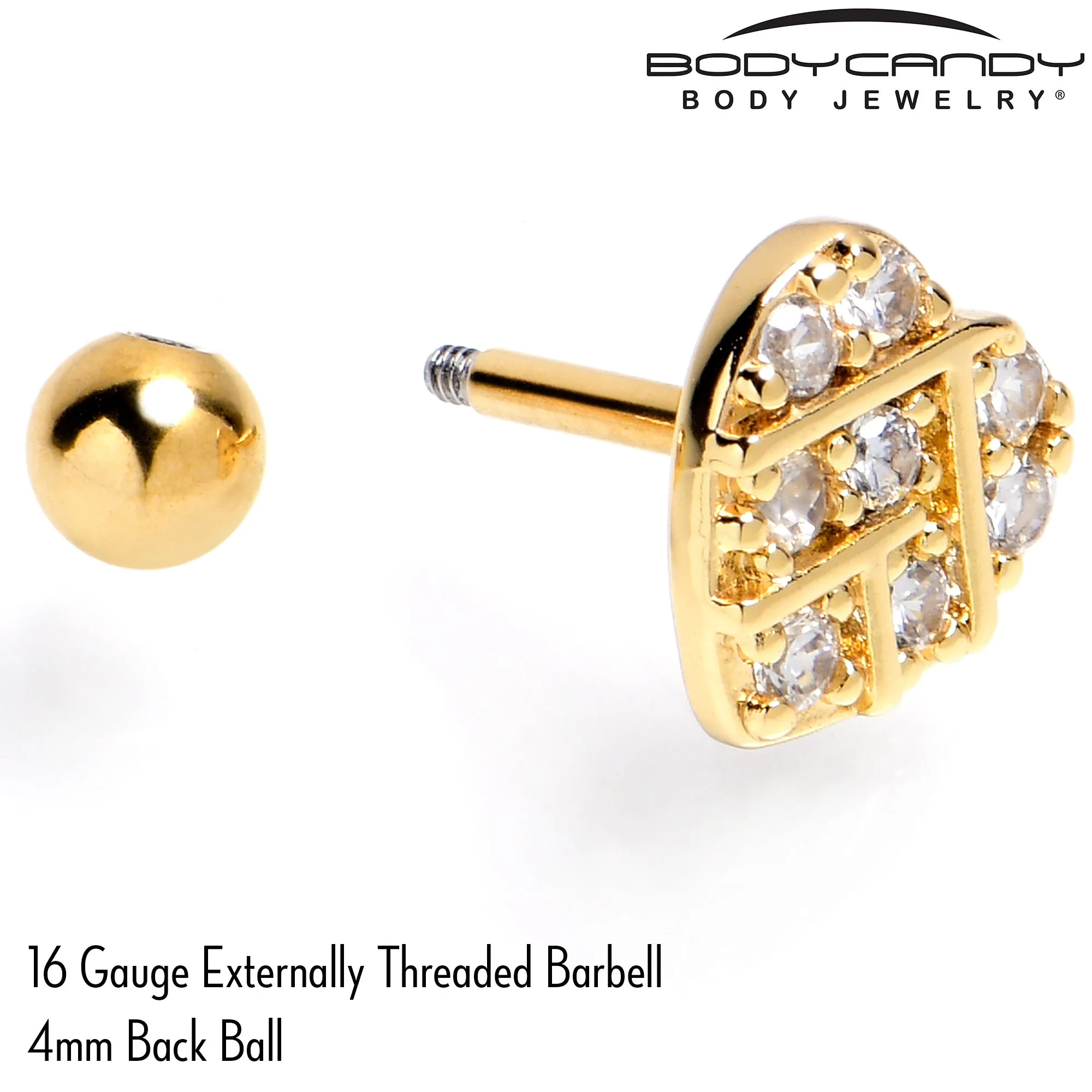 16 Gauge 1/4 Clear Gem Gold Tone Lattice Heart Cartilage Tragus Earring