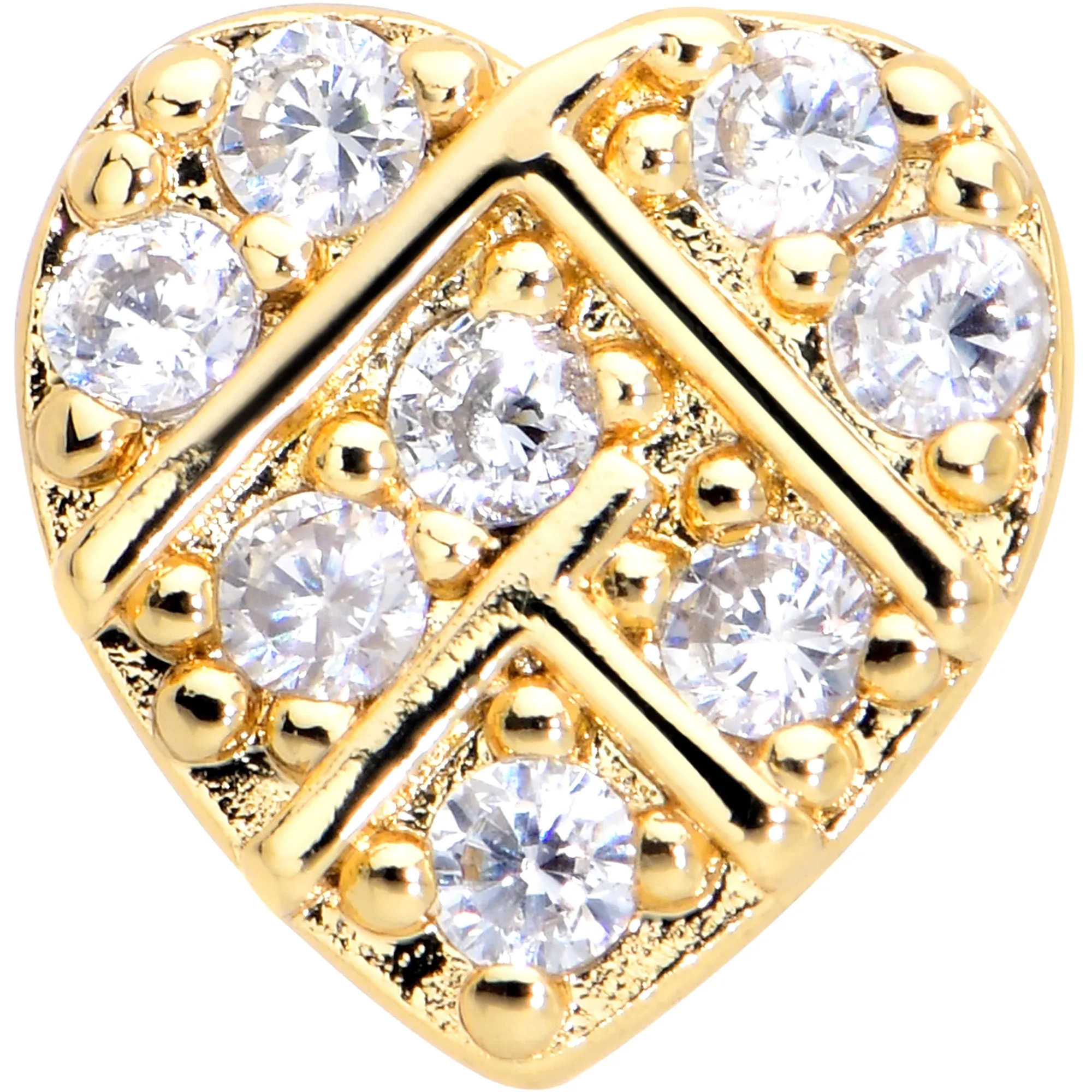 16 Gauge 1/4 Clear Gem Gold Tone Lattice Heart Cartilage Tragus Earring