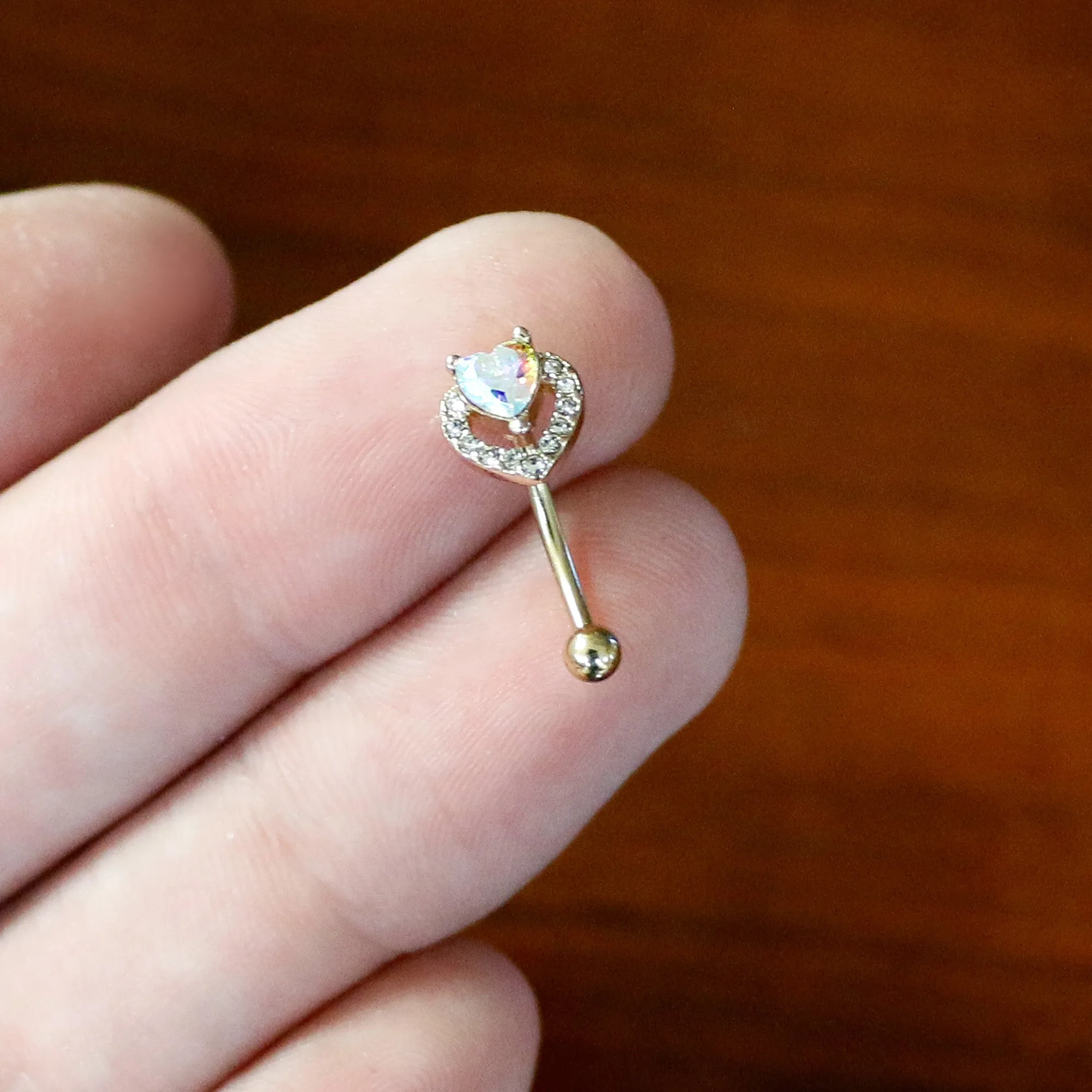 16 Gauge 5/16 Aurora Gem Gold Tone Rococo Heart Curved Eyebrow Ring