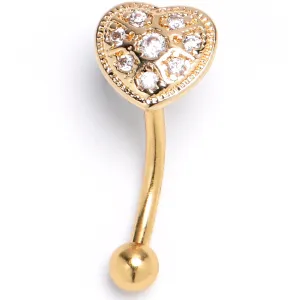 16 Gauge 5/16 Clear Gem Gold Tone Ultra Luxe Heart Curved Eyebrow Ring