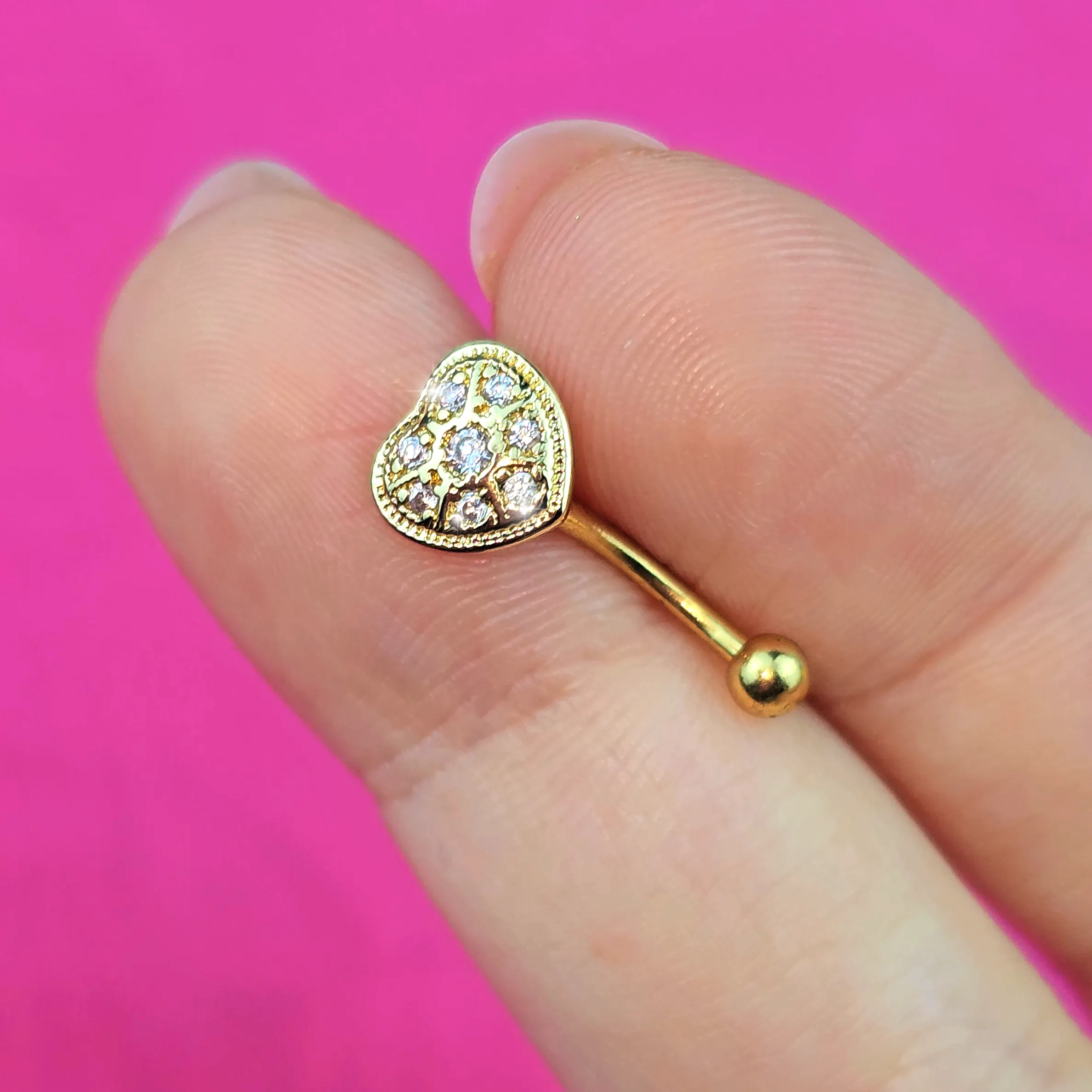 16 Gauge 5/16 Clear Gem Gold Tone Ultra Luxe Heart Curved Eyebrow Ring