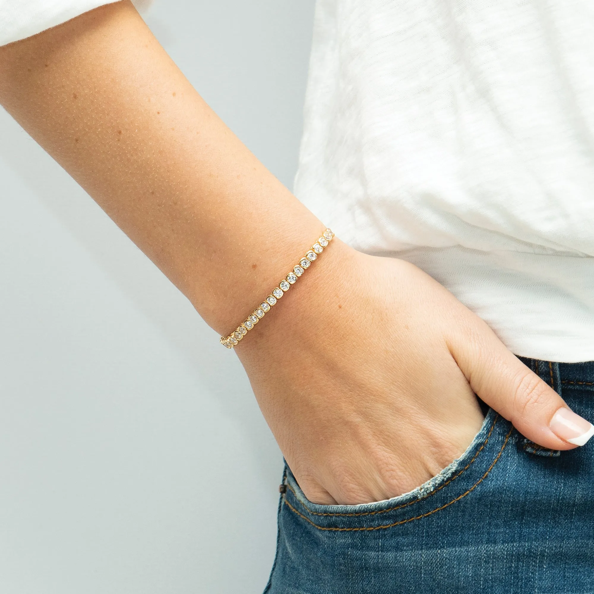 18ct Yellow Gold Plated Sterling Silver & Cubic Zirconia Envy Tennis Toggle Bracelet