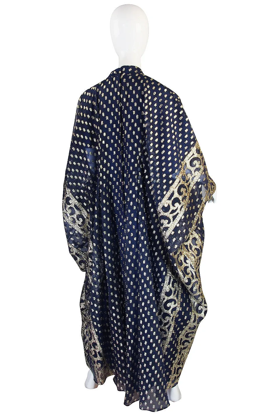 1960s Bergdorf Goodman Metallic Blue and Gold Caftan