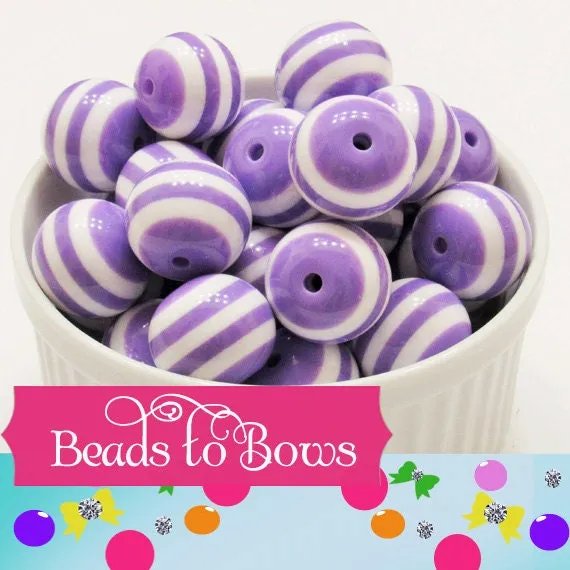 20mm Chunky Purple & White Striped Bubblegum Bead, Bubblegum Striped Bead, Gumball Bead Striped Bead, Chunky Necklace Supply Bead