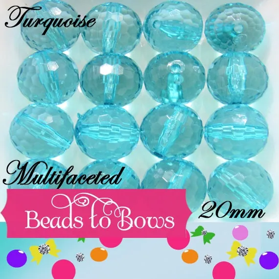 20mm Lt TurquoiseMultifaceted Bubblegum Beads,Transparent Bubblegum Beads, Chunky Bead Supply, Chunky Bead Supply, Bubblegum Necklace Bead