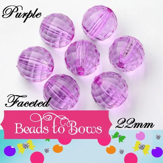 22mm Orchid Multifaceted Bubblegum Beads, Transparent Bubblegum Beads, Chunky Bead Supply, Chunky Bead Supply, Bubblegum Necklace Bead