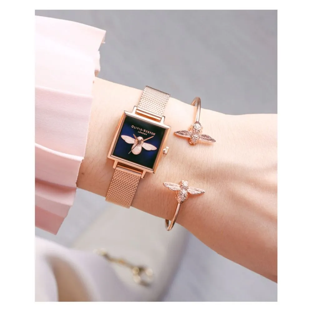 3D Bee Rose Gold Open End Bangle