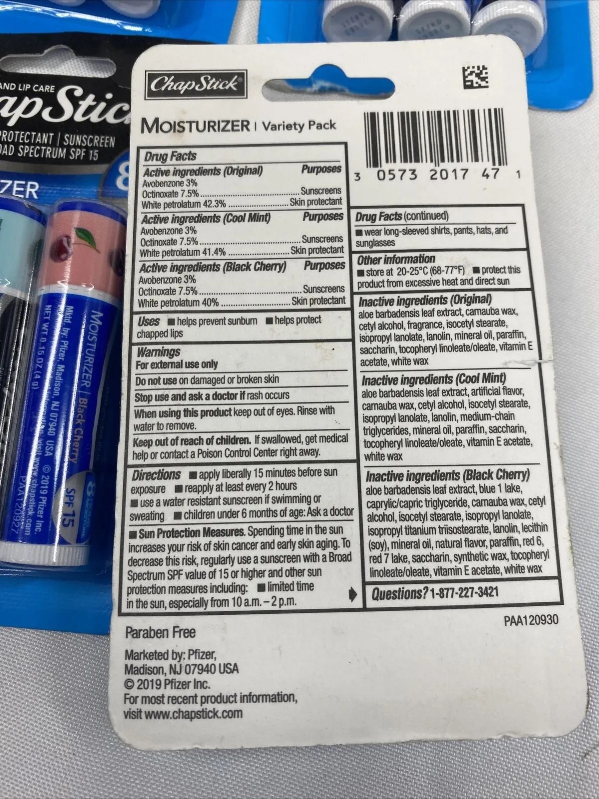 (4) Chapstick 2in1 Moisturizer Variety 3pk SPF15 Black Cherry Mint Original 12ct