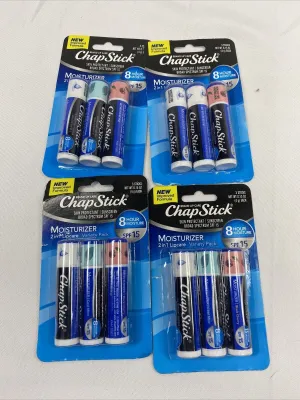 (4) Chapstick 2in1 Moisturizer Variety 3pk SPF15 Black Cherry Mint Original 12ct