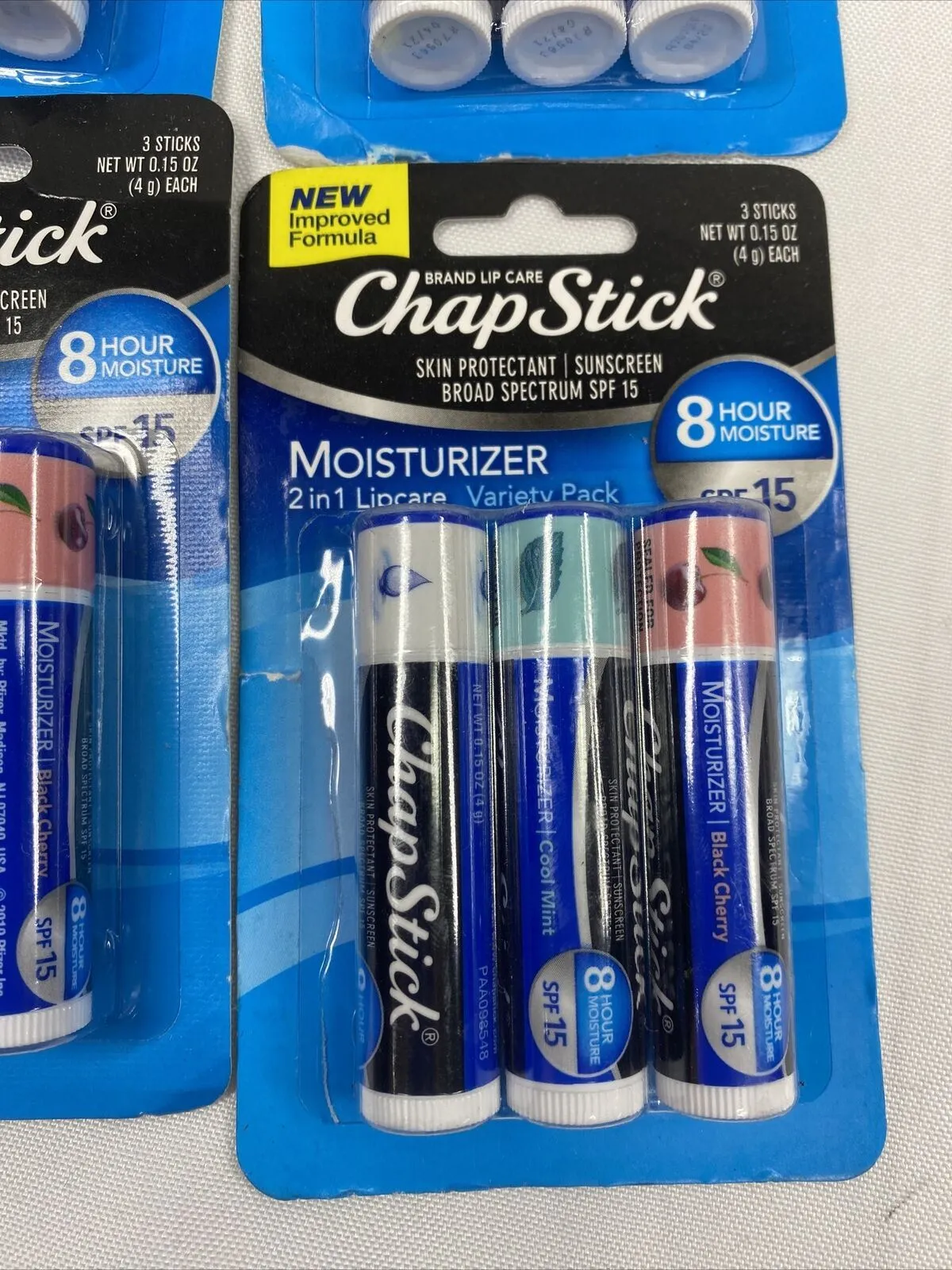 (4) Chapstick 2in1 Moisturizer Variety 3pk SPF15 Black Cherry Mint Original 12ct