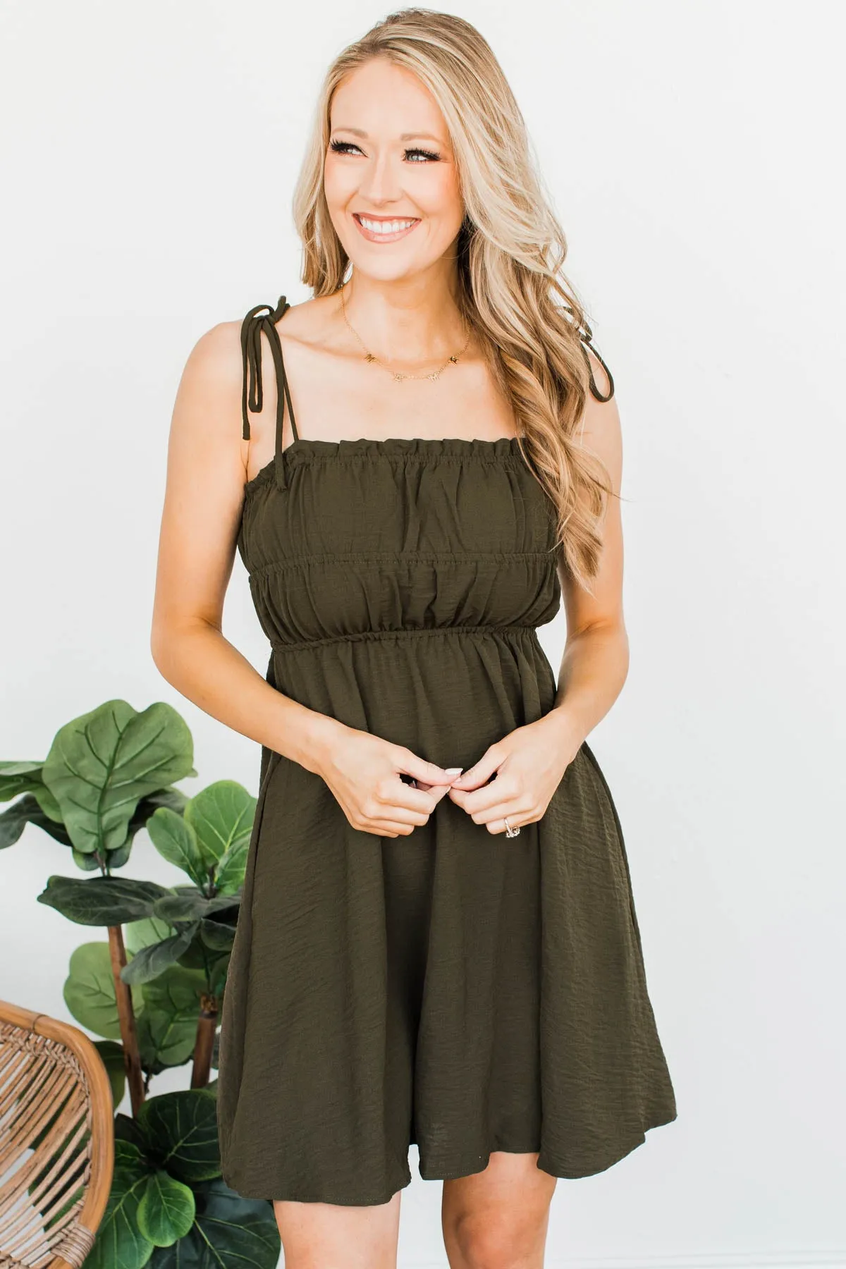 Ain't She Darling Mini Dress- Olive