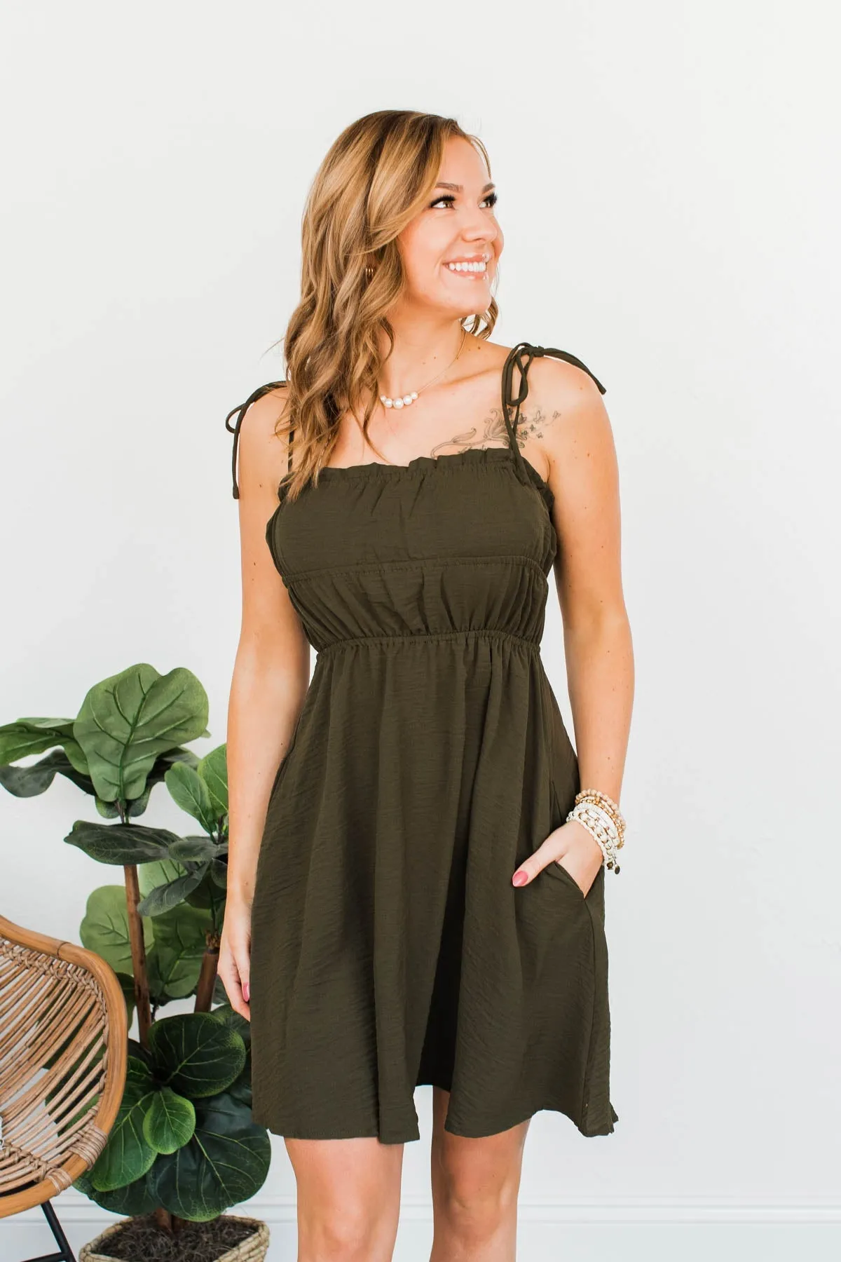 Ain't She Darling Mini Dress- Olive