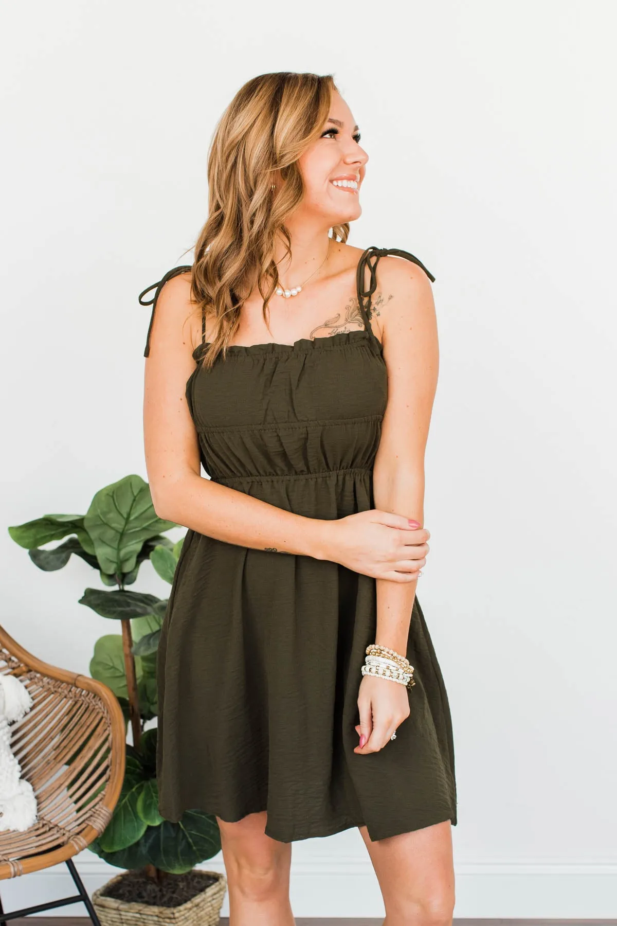 Ain't She Darling Mini Dress- Olive