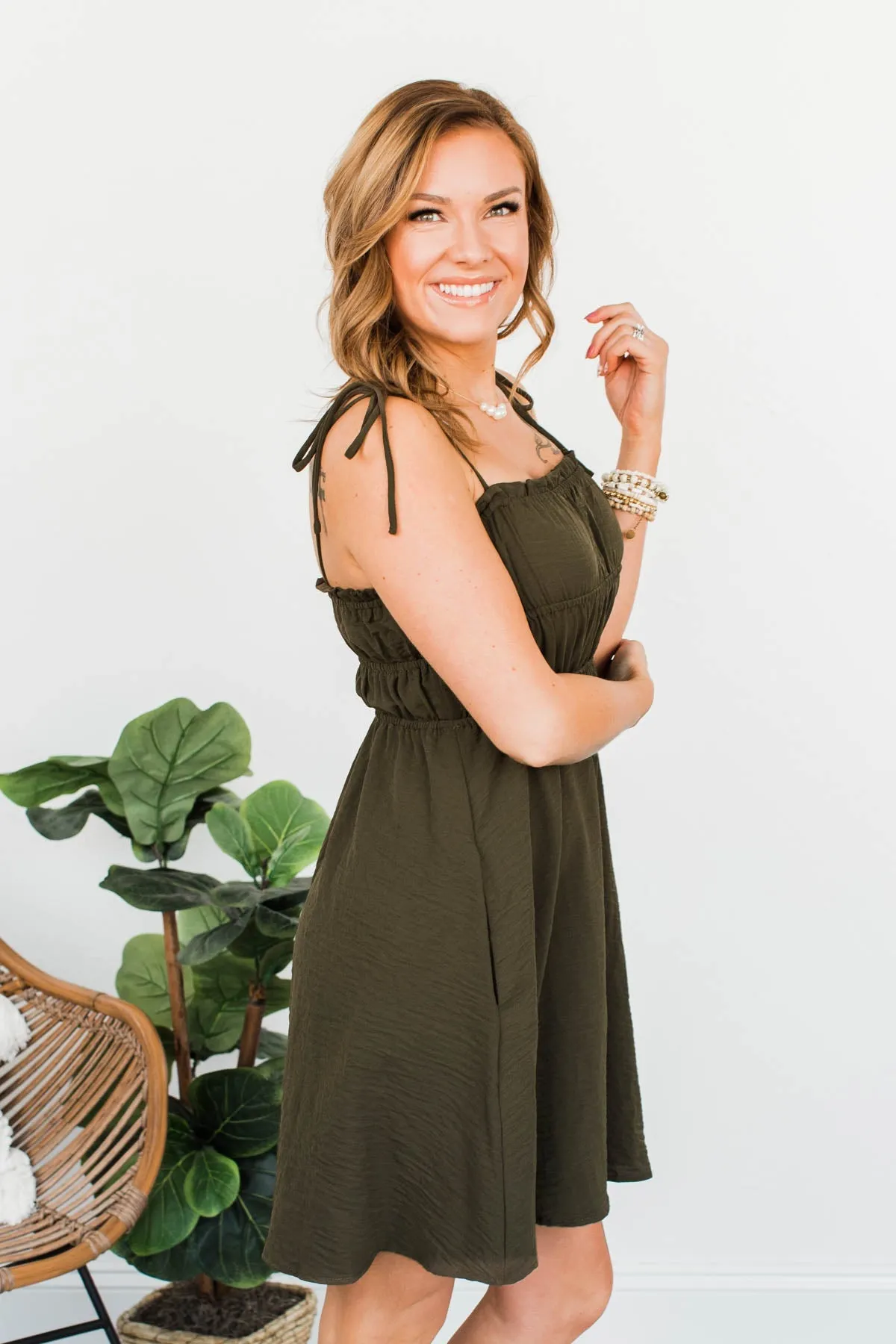 Ain't She Darling Mini Dress- Olive