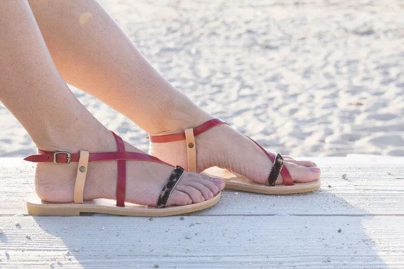 Animal print red sandals