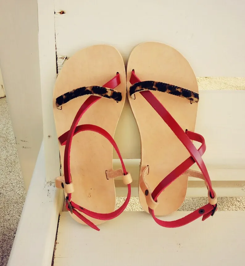 Animal print red sandals