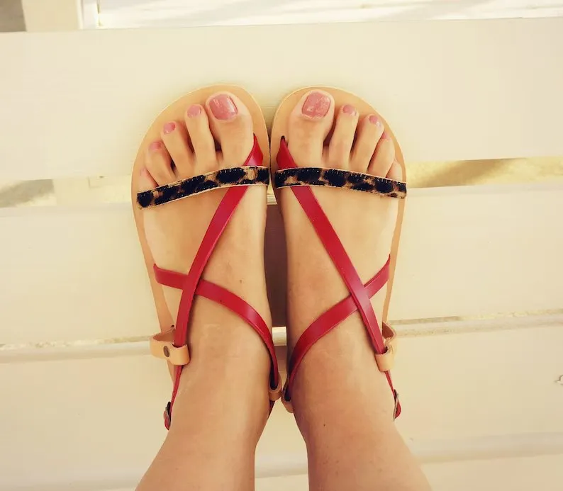 Animal print red sandals