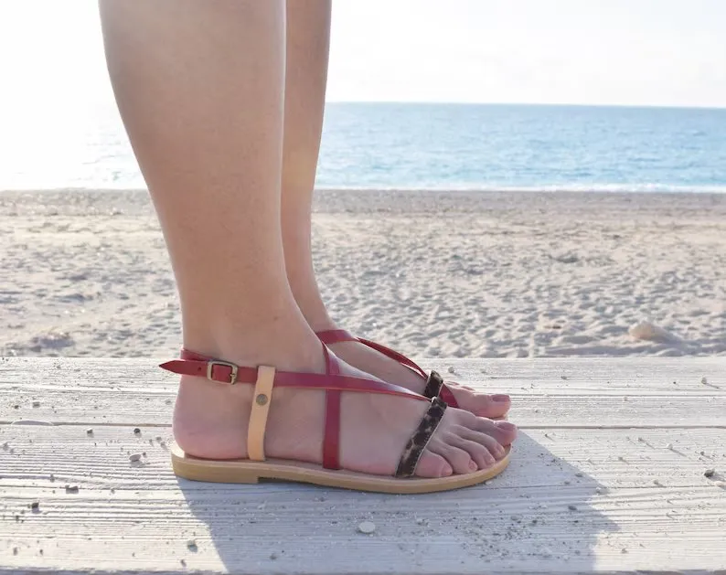 Animal print red sandals