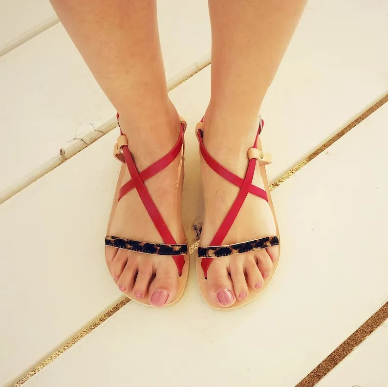Animal print red sandals