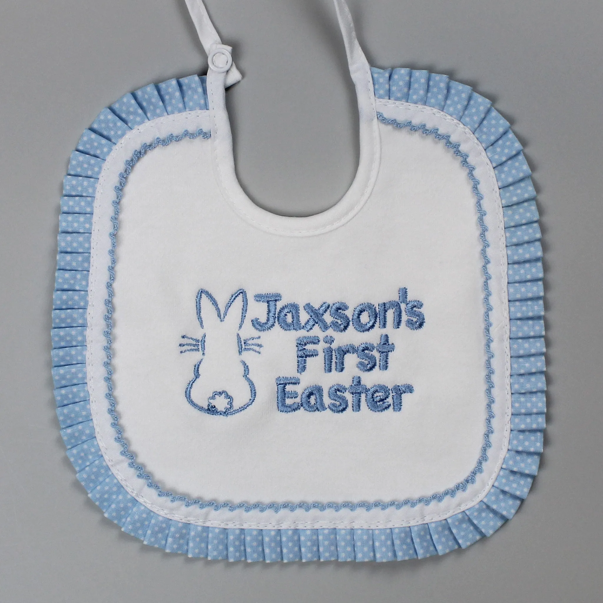 Baby Boys Personalised First Easter Bib - Pex Polka Frilled