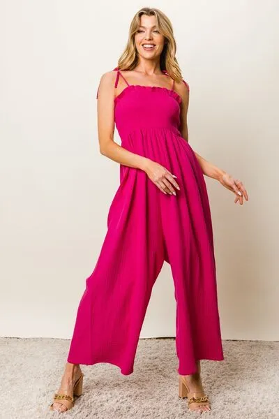 Beth Texture Smocked Sleeveless Jumpsuit