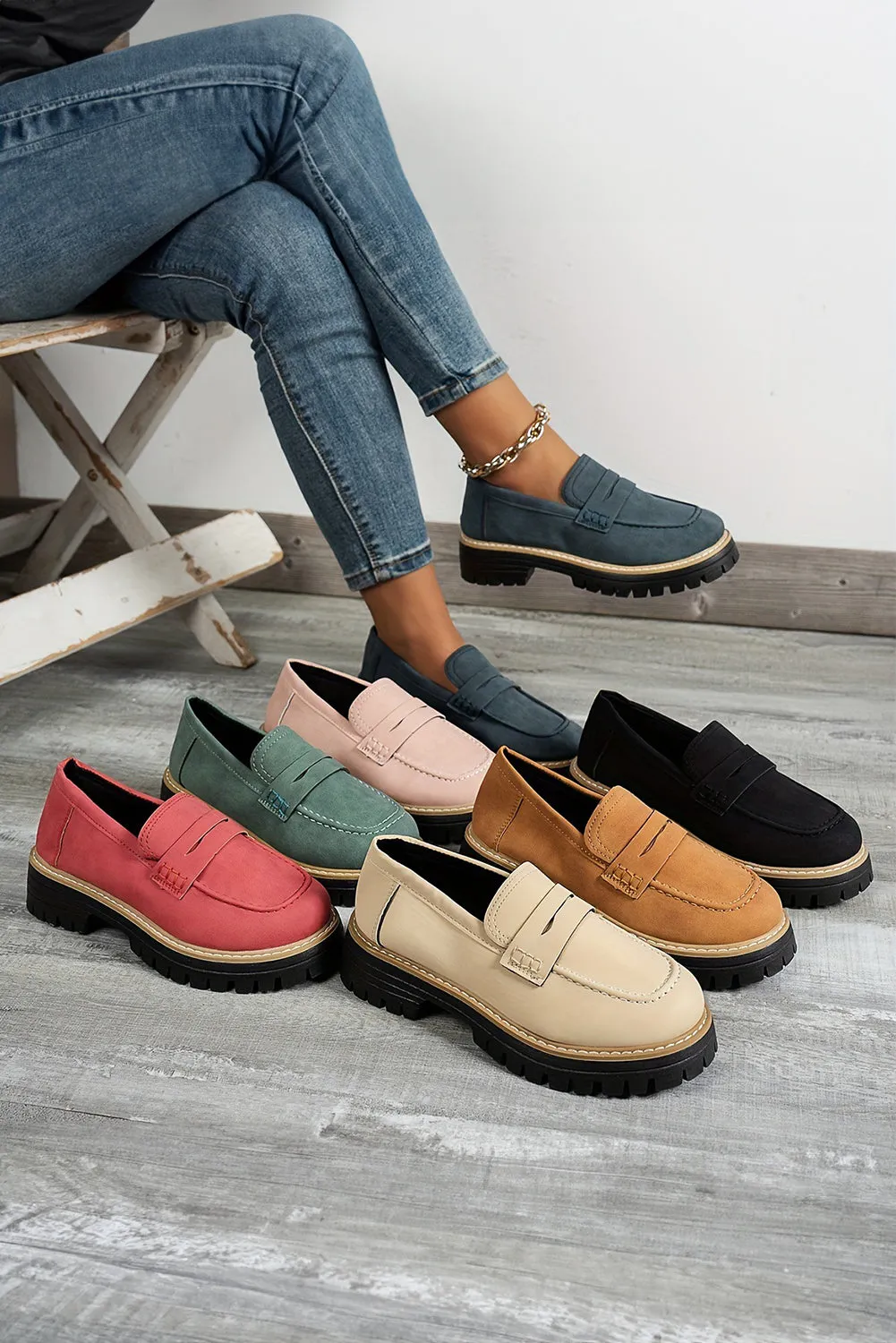 Black Faux Suede Slip-on Chunky Loafers