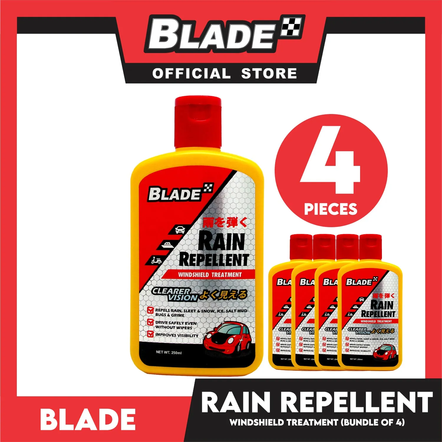 Blade 4pcs Rain Repellent Windshield Treatment 250ml