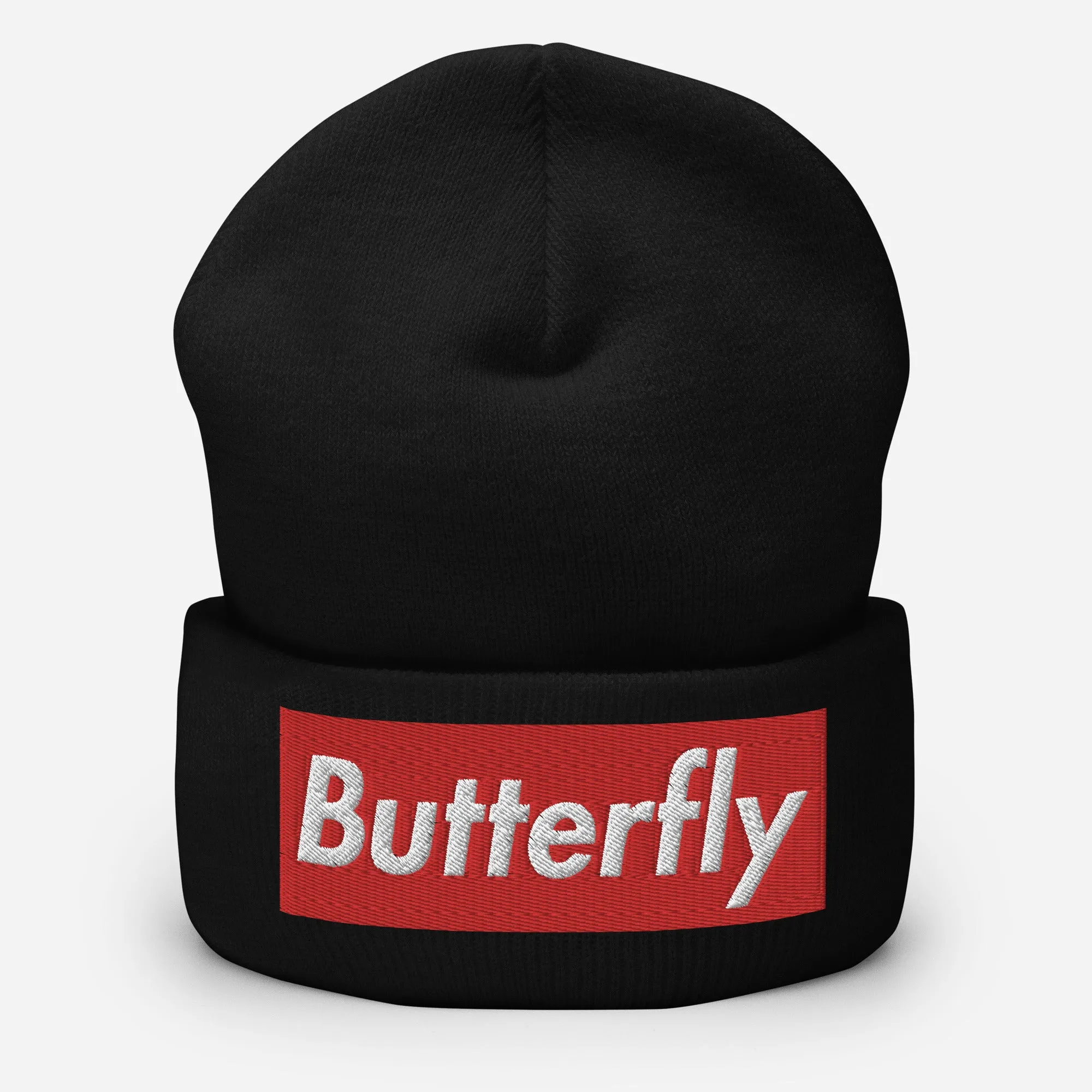 Butterfly Swimmer Cuffed Embroidered Beanie
