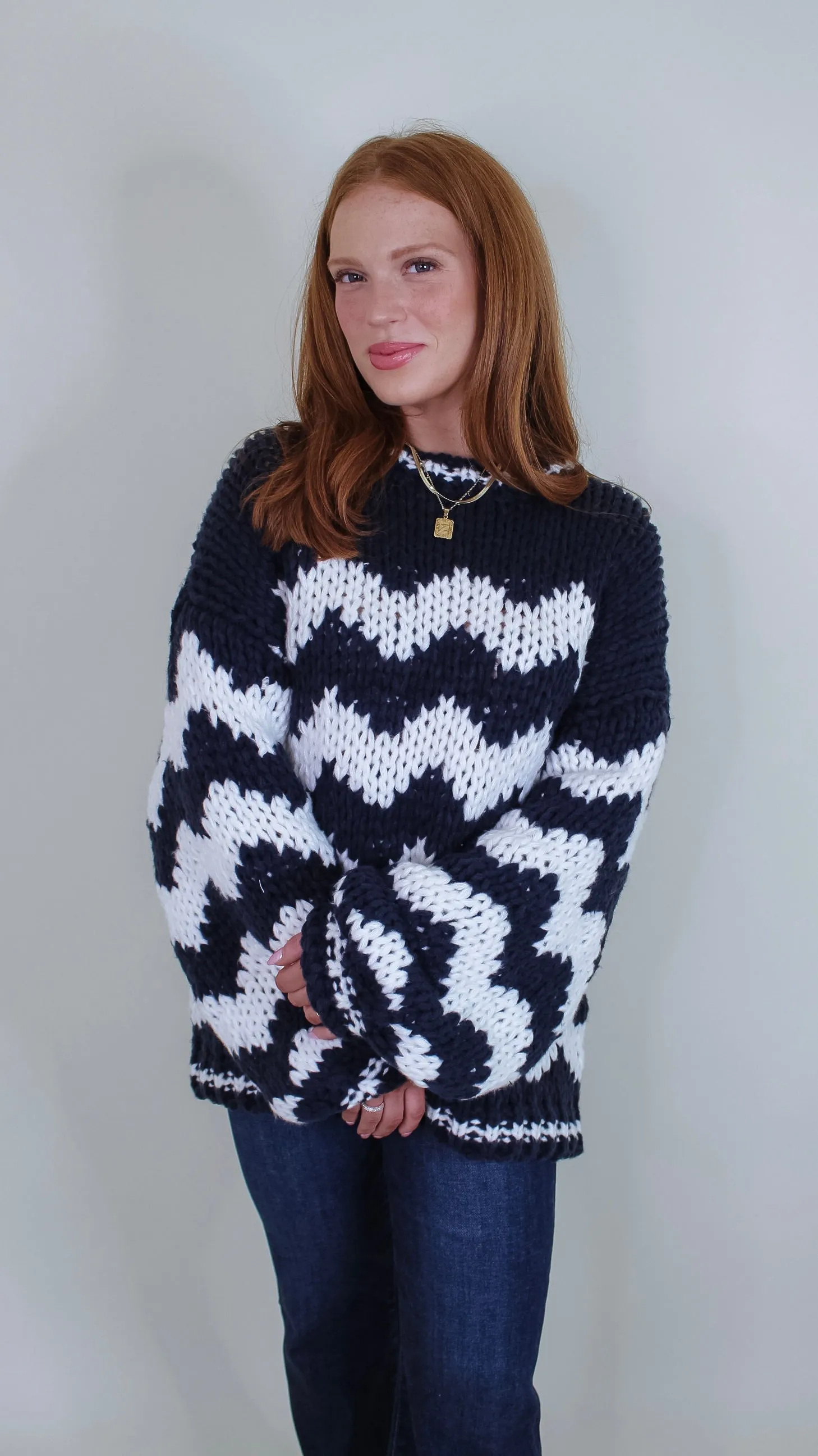 Carley Navy/Cream Sweater