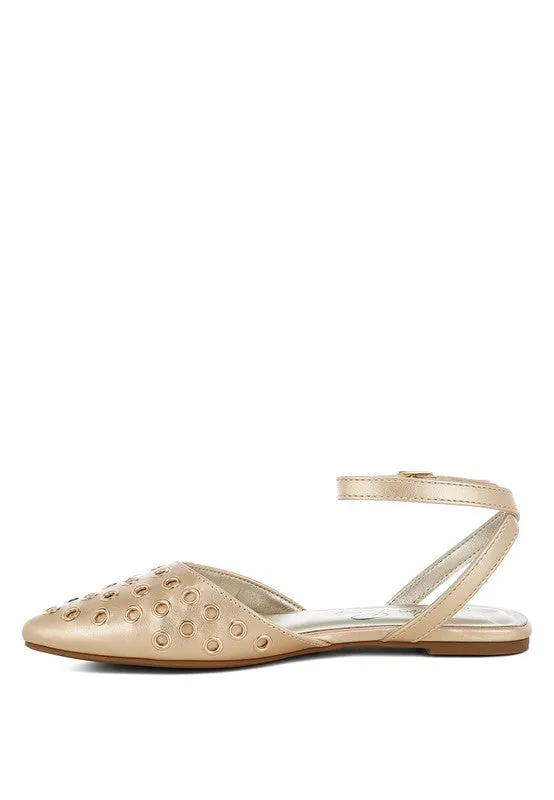 Chalcis Metallic Eyelet Detail Flat Sandals