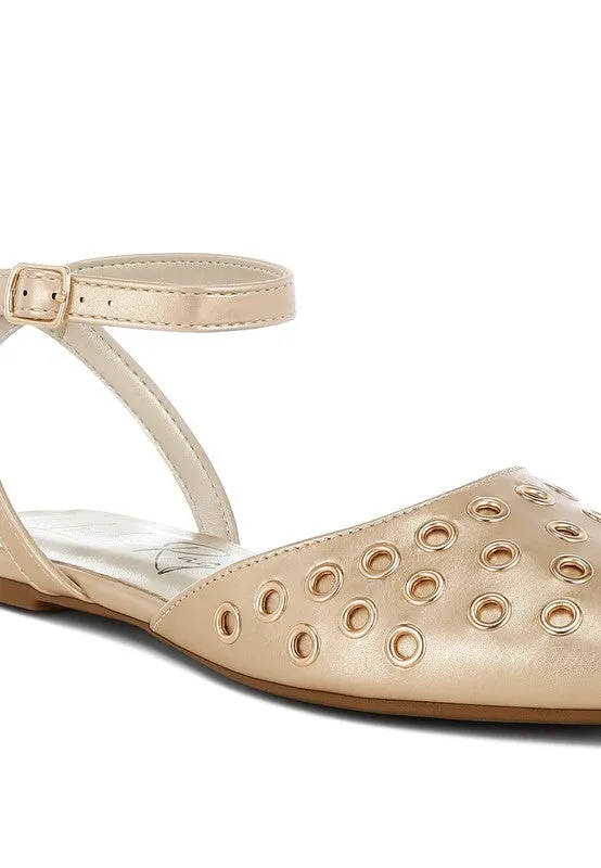 Chalcis Metallic Eyelet Detail Flat Sandals