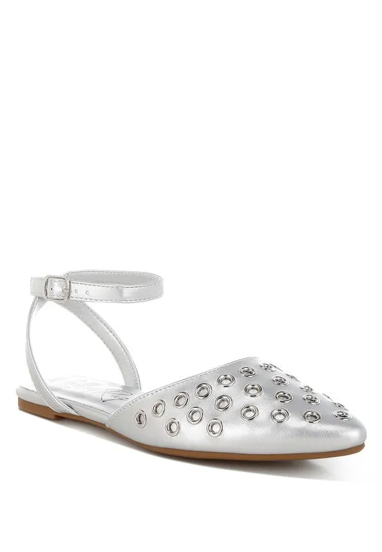 Chalcis Metallic Eyelet Detail Flat Sandals