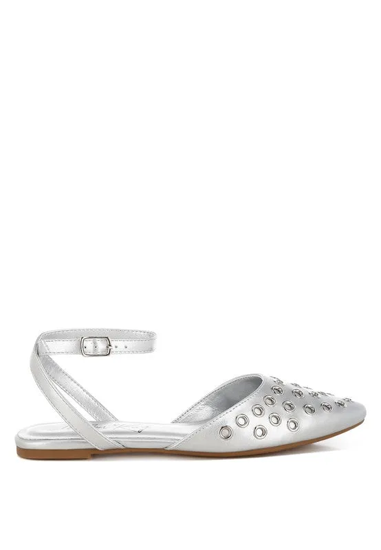 Chalcis Metallic Eyelet Detail Flat Sandals