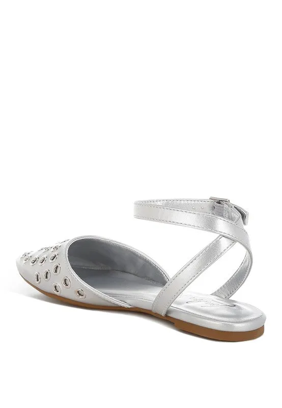 Chalcis Metallic Eyelet Detail Flat Sandals