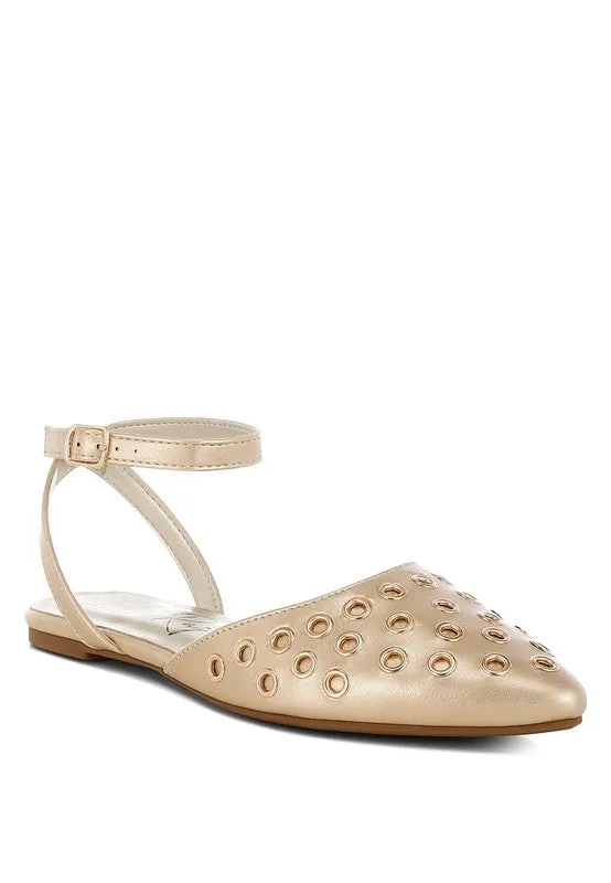 Chalcis Metallic Eyelet Detail Flat Sandals