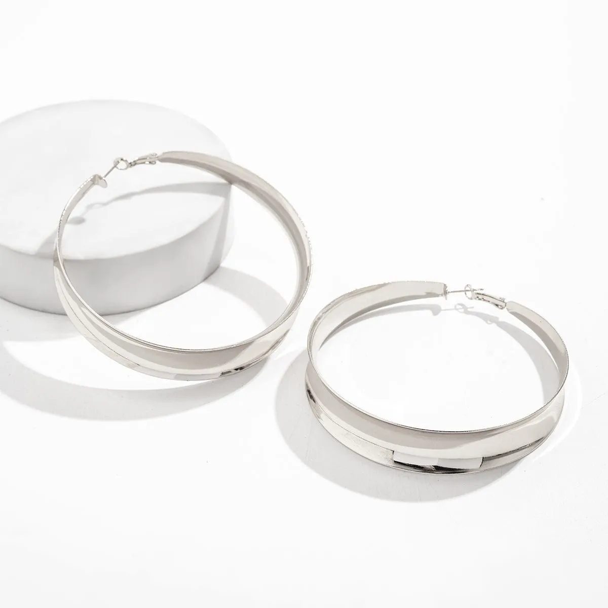 Chunky Gold Silver Plated Fluted Glossy Hoop Earrings