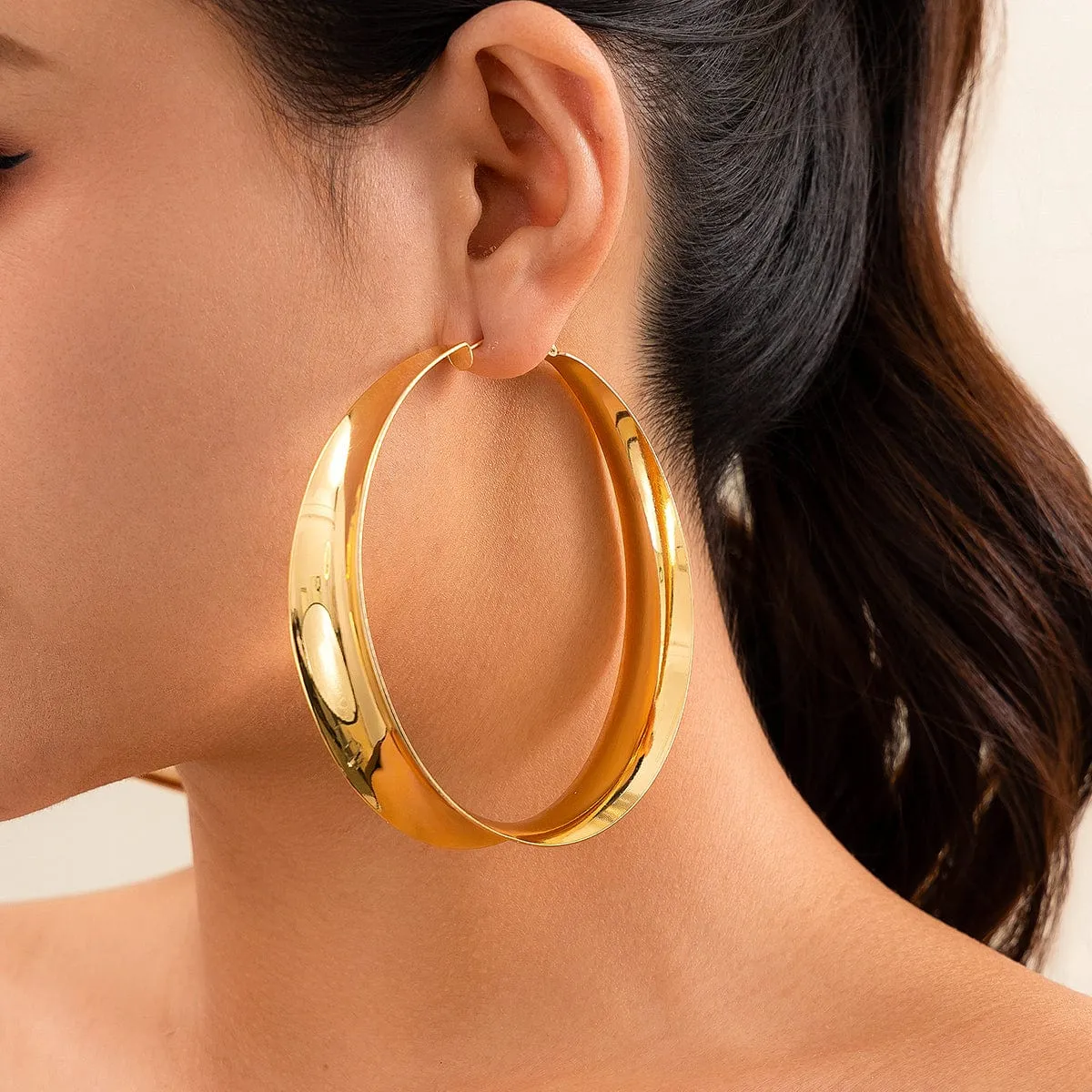 Chunky Gold Silver Plated Fluted Glossy Hoop Earrings