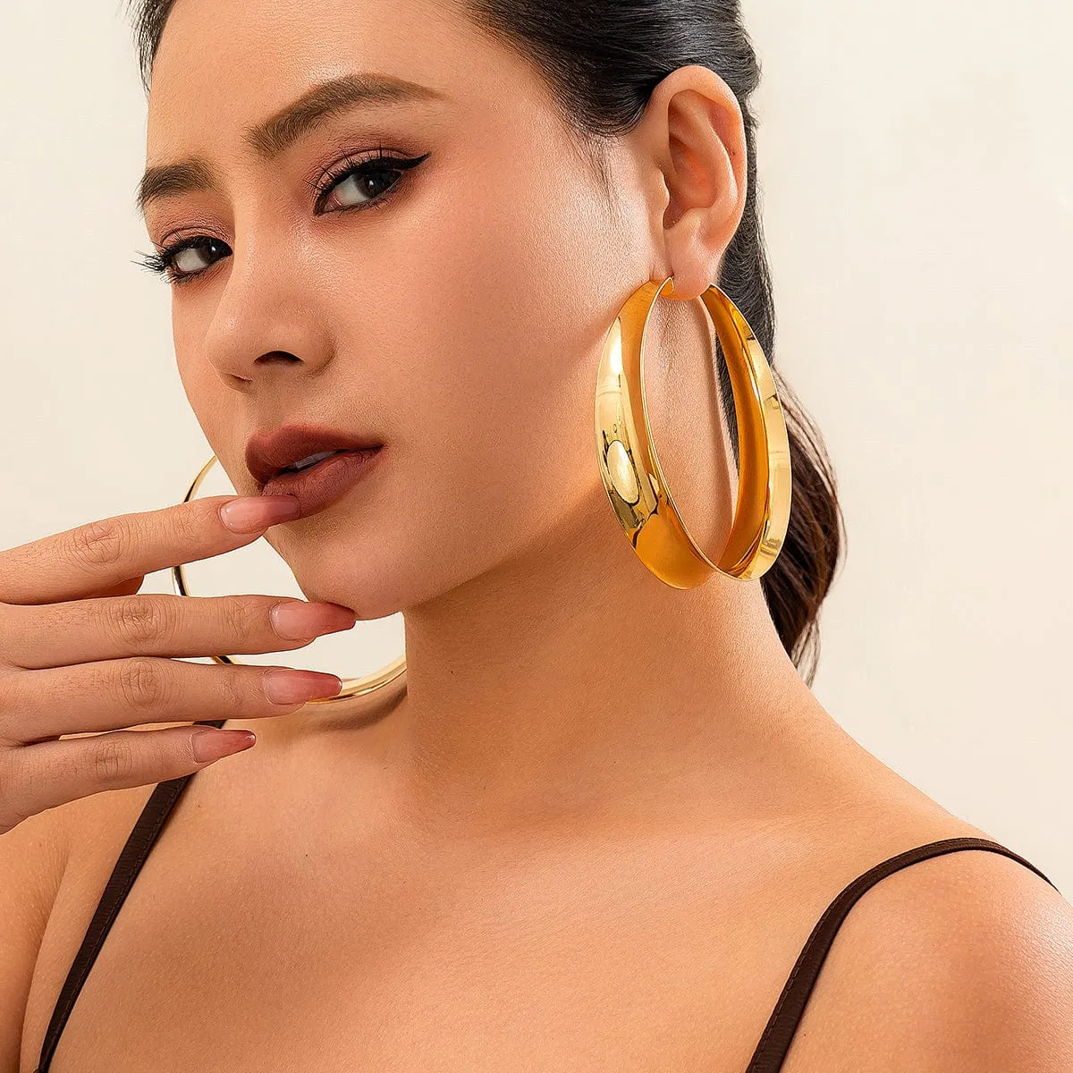 Chunky Gold Silver Plated Fluted Glossy Hoop Earrings