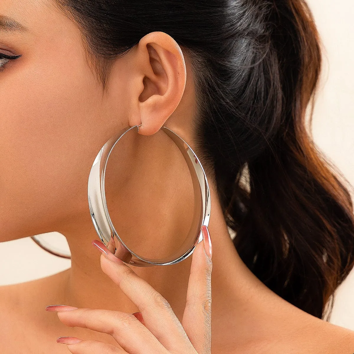 Chunky Gold Silver Plated Fluted Glossy Hoop Earrings